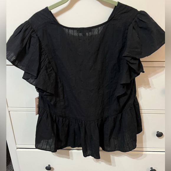 Black V-neck ruffle blouse from the Magnolia store. Size L. Never worn! NWT - Picture 3 of 7